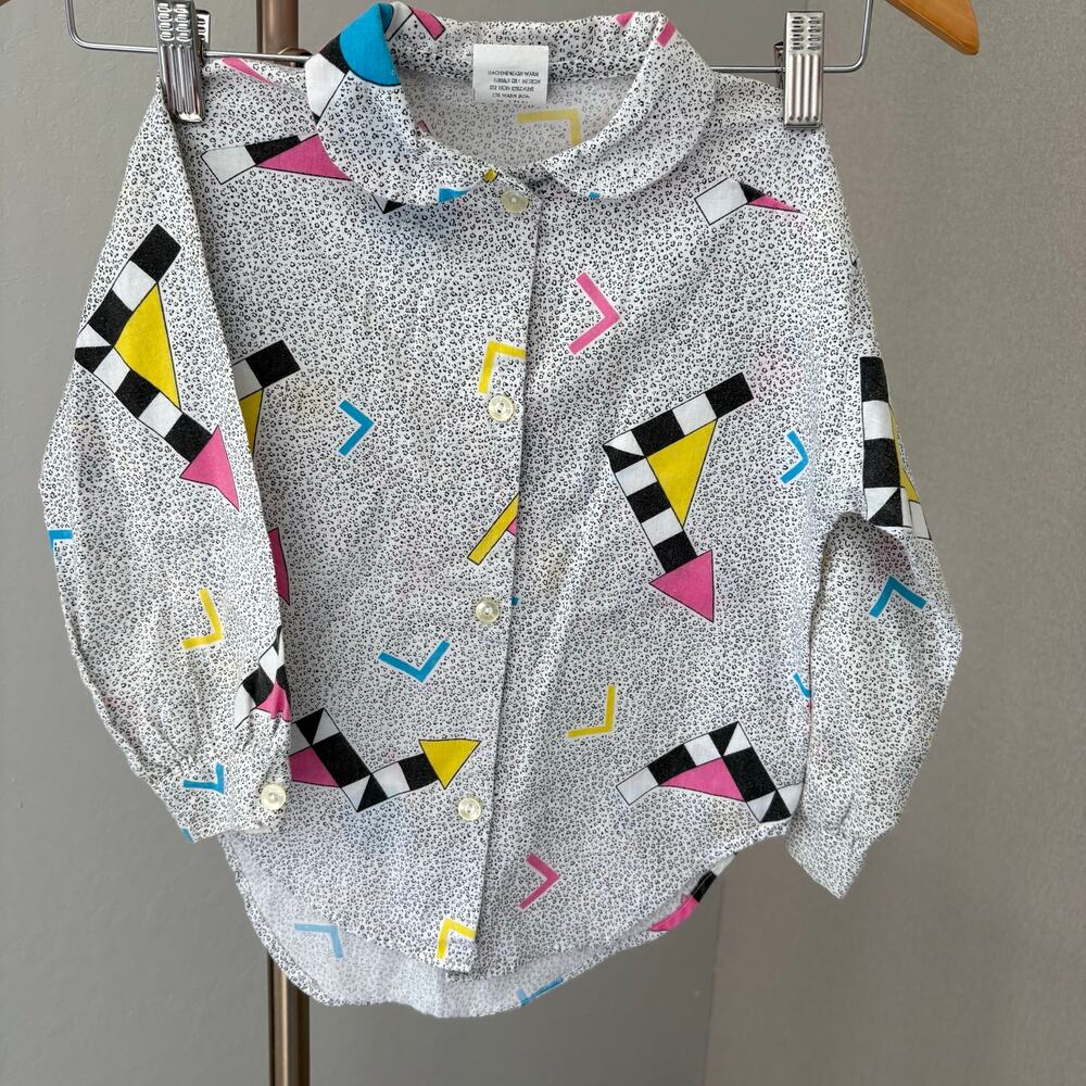 Vintage 80s Kidstuff Long Sleeve Button Down Shirt Geometric Print Size 5 Unisex